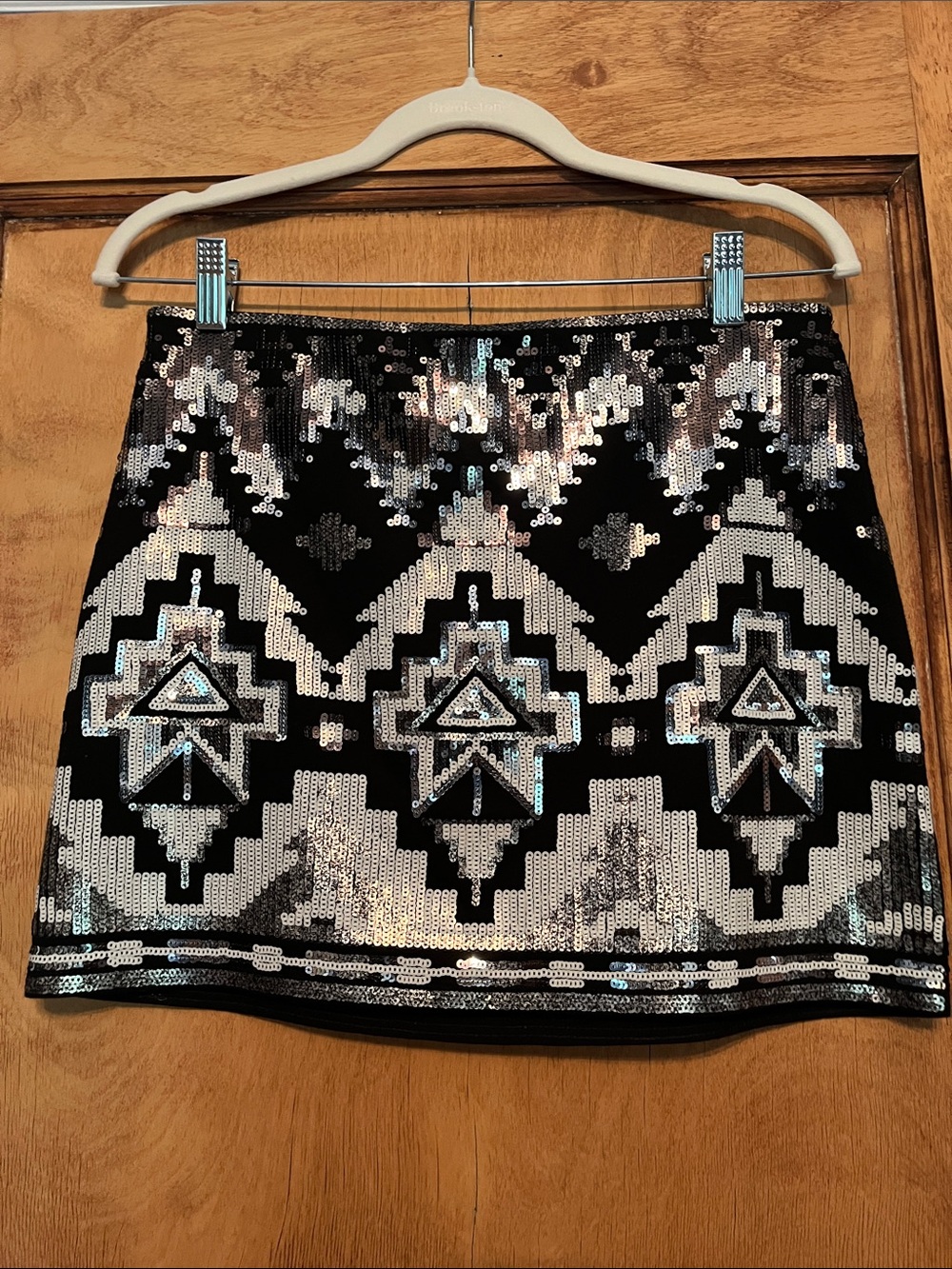 Express Black and Silver Aztec Sequin Mini Skirt